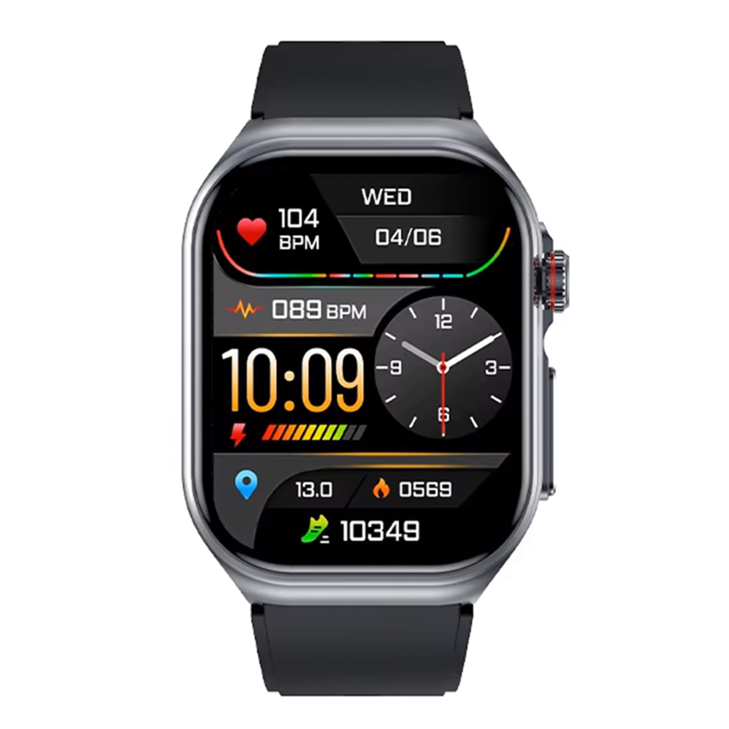 Knauermann PRO 3 Fan Edition eckig (2025) Grau, Gesundheitsuhr Smartwatch mit Telefoniefunktion, EKG Plus HRV und SOS Funktion, BT Bluetooth, Schlafapnoe, Silikonband Schwarz, 14-24