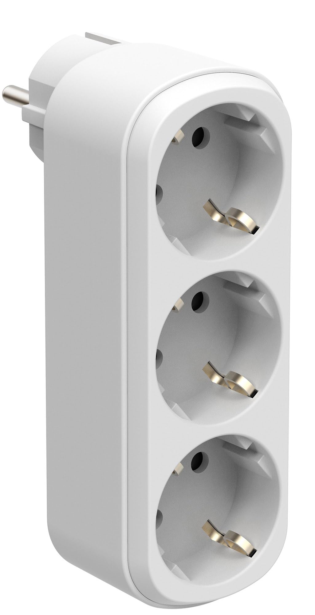 Electraline 55099 Prima potrójny zasilacz, 3 gniazda wtykowe 16 A (2P+A), z uziemieniem przednim, listwa zasilająca z 2 gniazdami Schuko, adapter ścienny, biały