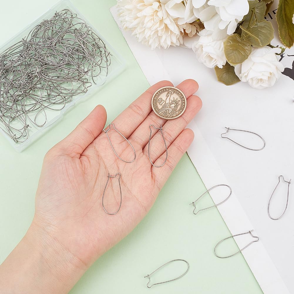 1 Box 120Pcs Kidney Wire Earring Hooks Silver Earring Wires Stainless Steel U Shaped Ear Wires Teardrop Dangle Drop Long Earring Findings for Jewelry Making Supplies DIY Craft Women Beginner - Image 3