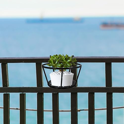 Miniatura 9 de Hemoton Paquete de 3 macetas colgantes para barandilla al aire libre, balcón, macetas colgantes de hierro, cestas de flores colgantes, soporte para