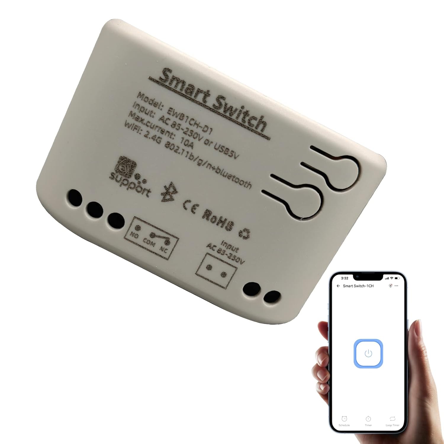 1 Channel Smart WiFi Relay Switching Module USB 5V / AC85V-250V Supports Bluetooth Control eWeLink App Remote Control for Alexa Google Home