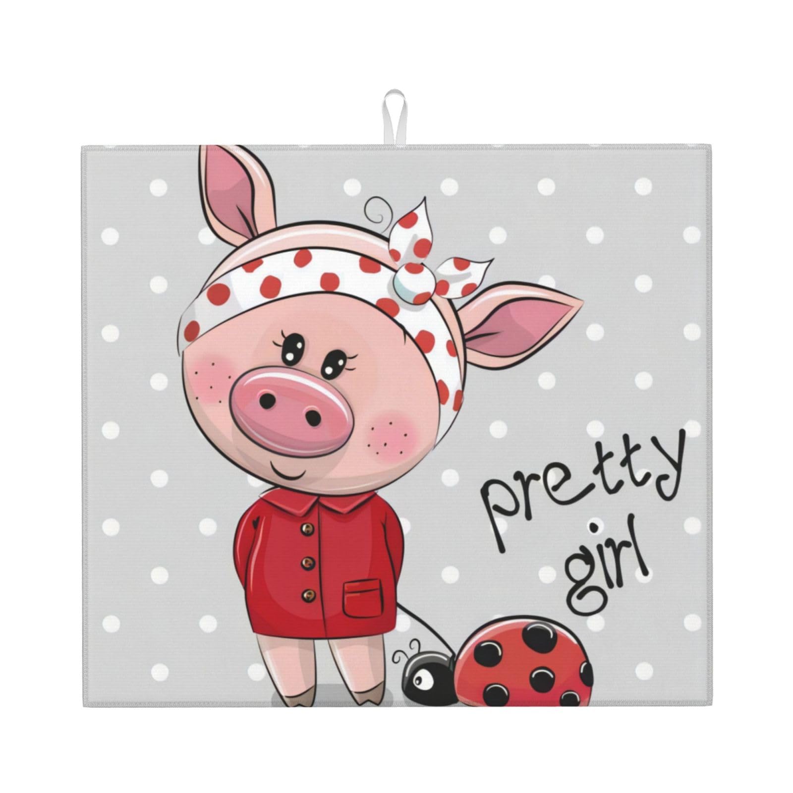 YYHHAOFA Pink pig Prints Kitchen Drying Mat – Highly Absorbent Microfiber Throw, Non-Slip Counter Cover for Dishes, Fade-Resistant Print & Appliance Protection