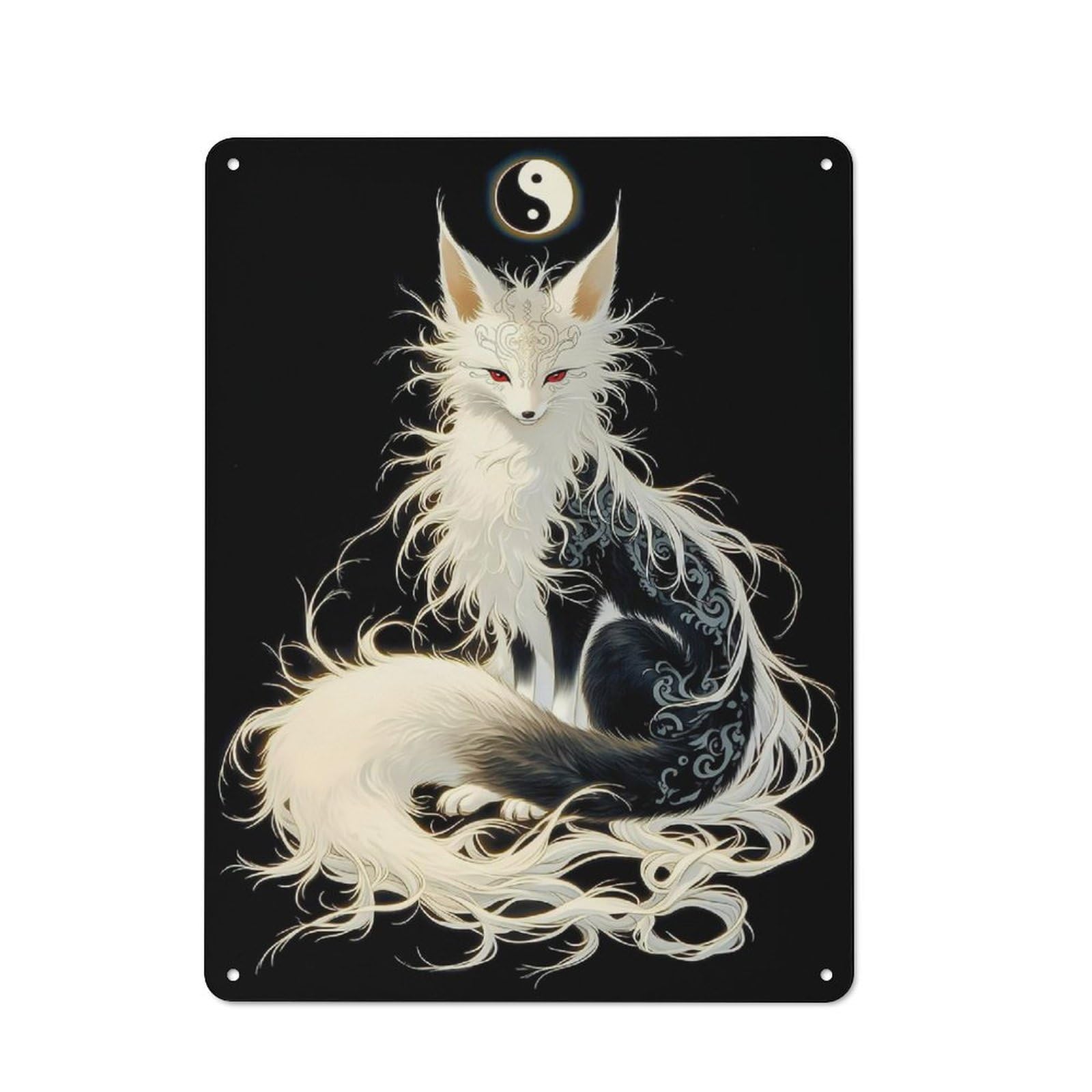 Junmoney Style-20 Fantasy Fox With Yin Yang Rustic Metal Sign 40X30cm For Garden Room Or Summerhouse, For Summerhouse Decorators