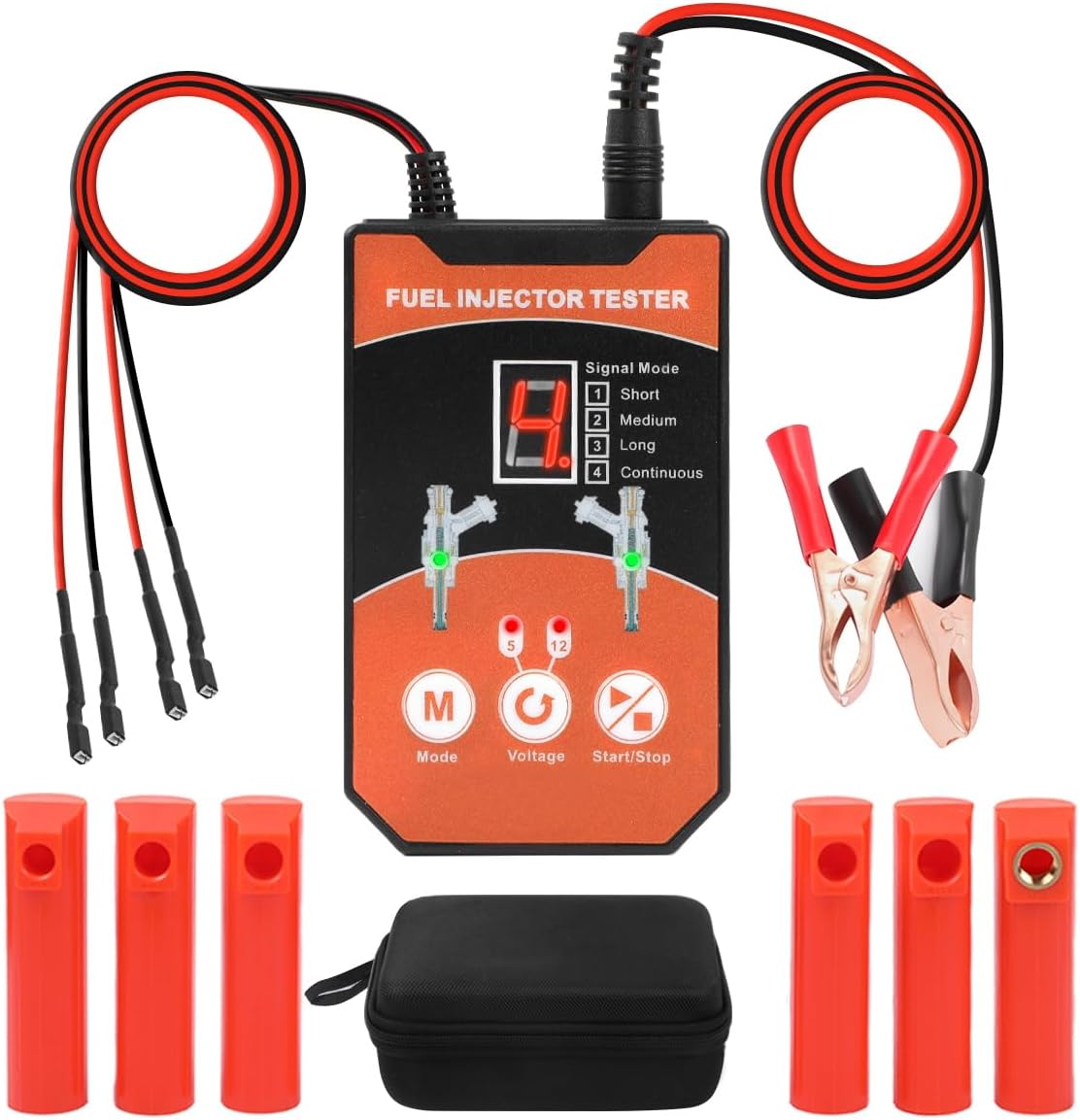 Fuel Injector Tester Cleaner Tool Kit 8 Pulse Modes Injector Tester 2 Fuel Injector Test Simultaneously DIY Cleaning Tools with 6 Injector Cleaner Adapters&50in Wire for 12V/5V Car Motorcycle Injector