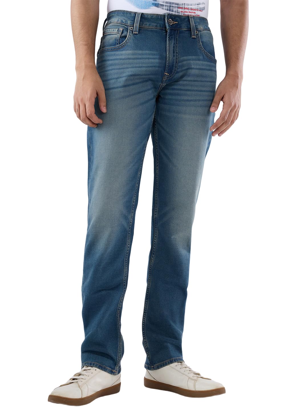 spykar Men Mid Blue Cotton Stretch Comfort Fit Straight Length Heavy Distressed Low Rise Jeans (Ricardo)-picture-50