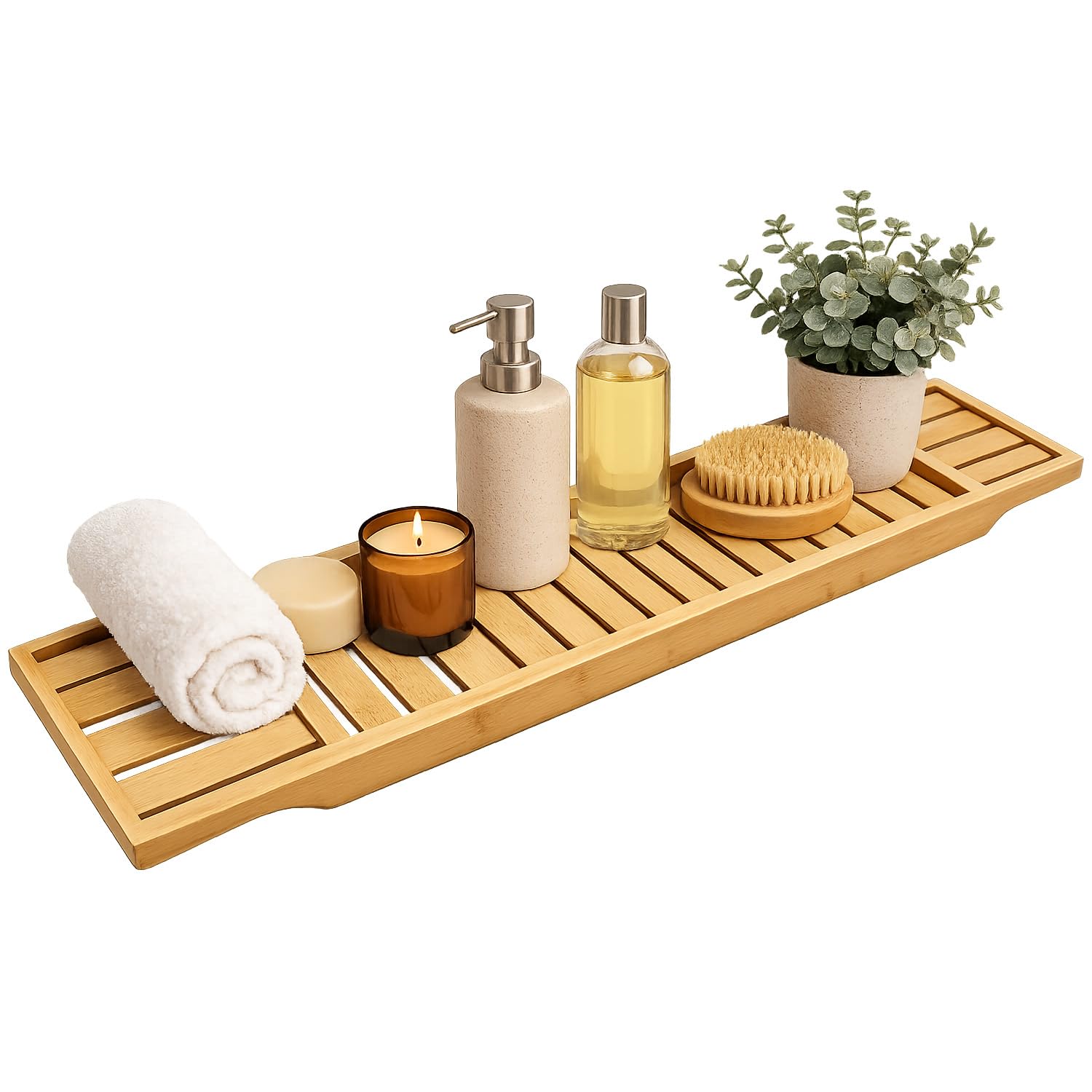 Almineez Natural Luxury Bamboo Wood Bath Tub Caddy Rack Tray, Water Resistant Bathroom Shelf Tidy Tray Storage Shelf Organiser (Natural)