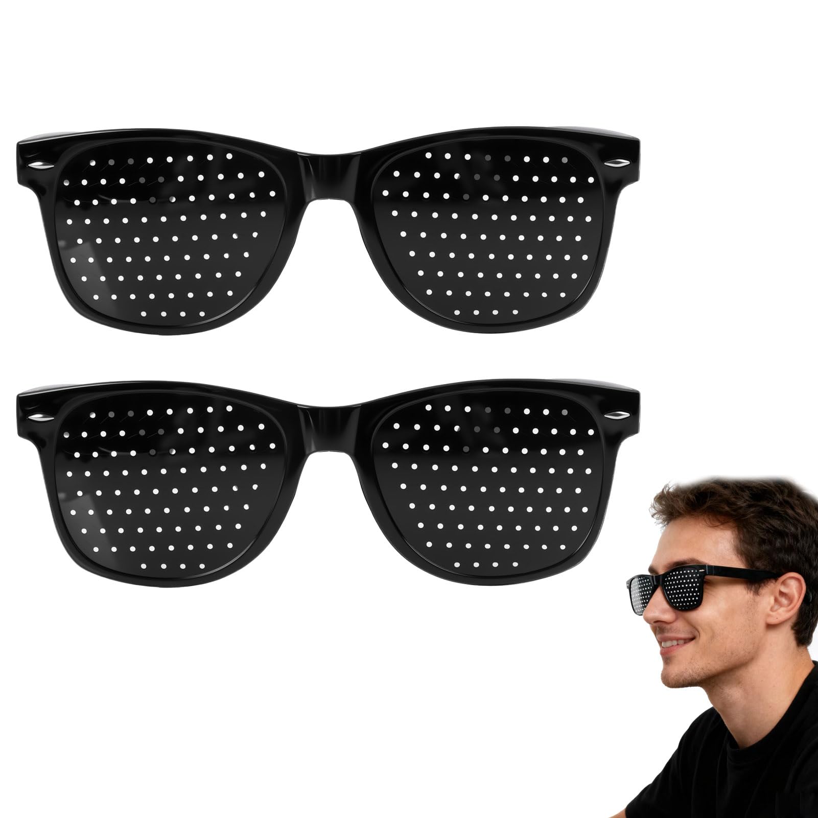 sofun Okulary siatkowe 2 szt. - Okulary z otworami do oczu, kieliszki do pinhole ze składanymi oprawkami, czarna siatka dla dorosłych i dzieci