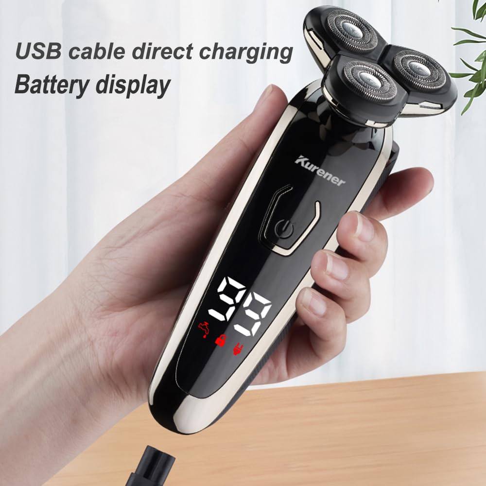4D Floating Electric Shaver for Men with Trimmers and Face Cleaning Brush