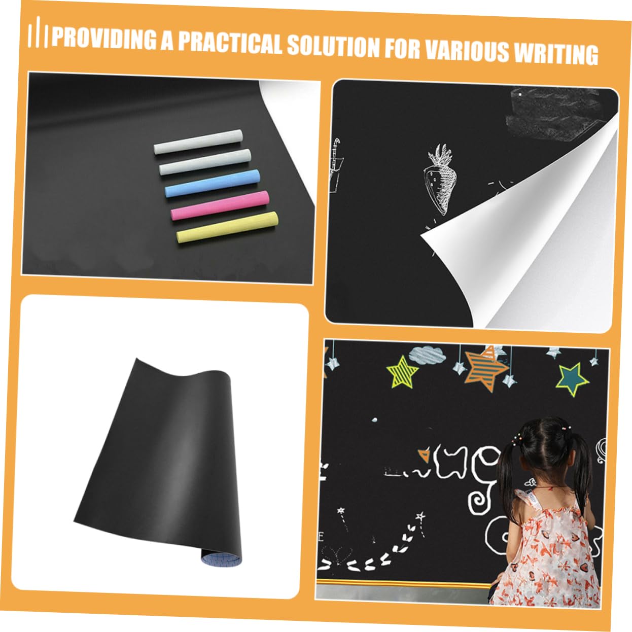 3 Stück Selbstklebende Kreidetafel Aufkleber aus Pvc Schwarz | 45 X 200cm, Abwischbar zum Schreiben und Zeichnen, für Geburtstage und Feiertage