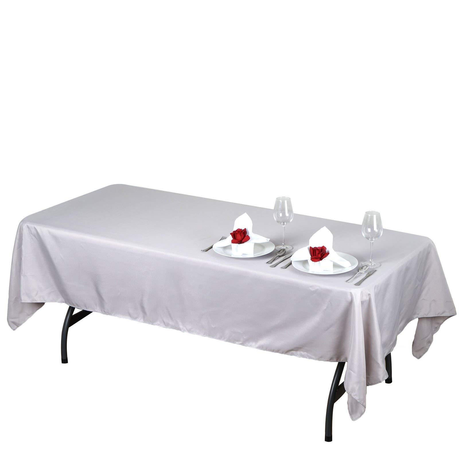 Weddings Venue Shop Rectangular Polyester Tablecloth - 60" x 102" | Silver | Pack of 1, (TAB_60102_SILV_POLY)