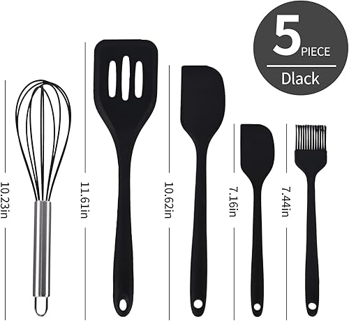 Miniatura 3 de Juego de 5 espátulas de silicona, juego de espátulas para batir resistentes al calor, utensilios de cocina con cepillo de pastelería y batidor, mini