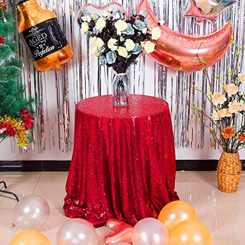 JYFLZQ Red Sequin Tablecloth, Glitter Party Table Cover 50 Inch Round