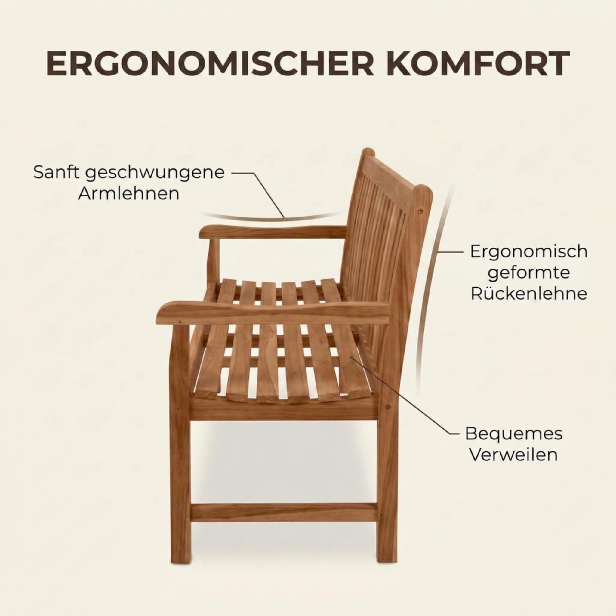 SAM Premium Gartenbank Caracas 3-Sitzer 150 cm, Gartenbank aus Teakholz massiv mit Armlehnen und Rückenlehne, wetterfeste Holzbank für Garten Terrasse Balkon, Sitzbank Massivholz lackiert