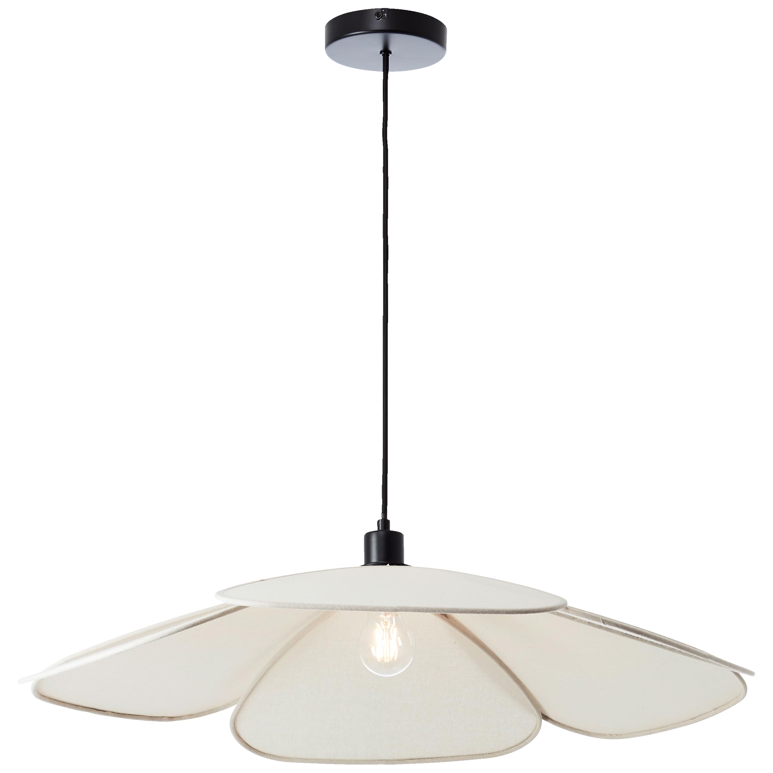 Lightbox Designer-Hängelampe mit blütenförmigem Stoff Lampen-Schirm & kürzbarem Kabel | Ø 77 cm | Pendelleuchte für das Esszimmer oder Wohnzimmer | E27 | aus Textil/Metall| in Beige