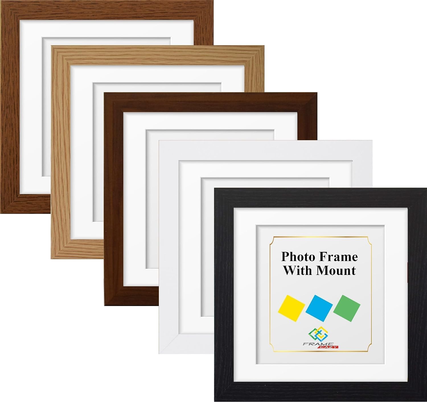 FRAME EAZY Square Oak Photo Frame Picture Frame with White Mount - Comes With Safe Perspex Front & Wall Hanging Hooks - Square Frame 18"x18" Pic Size 12"x12" Mount โ image 1
