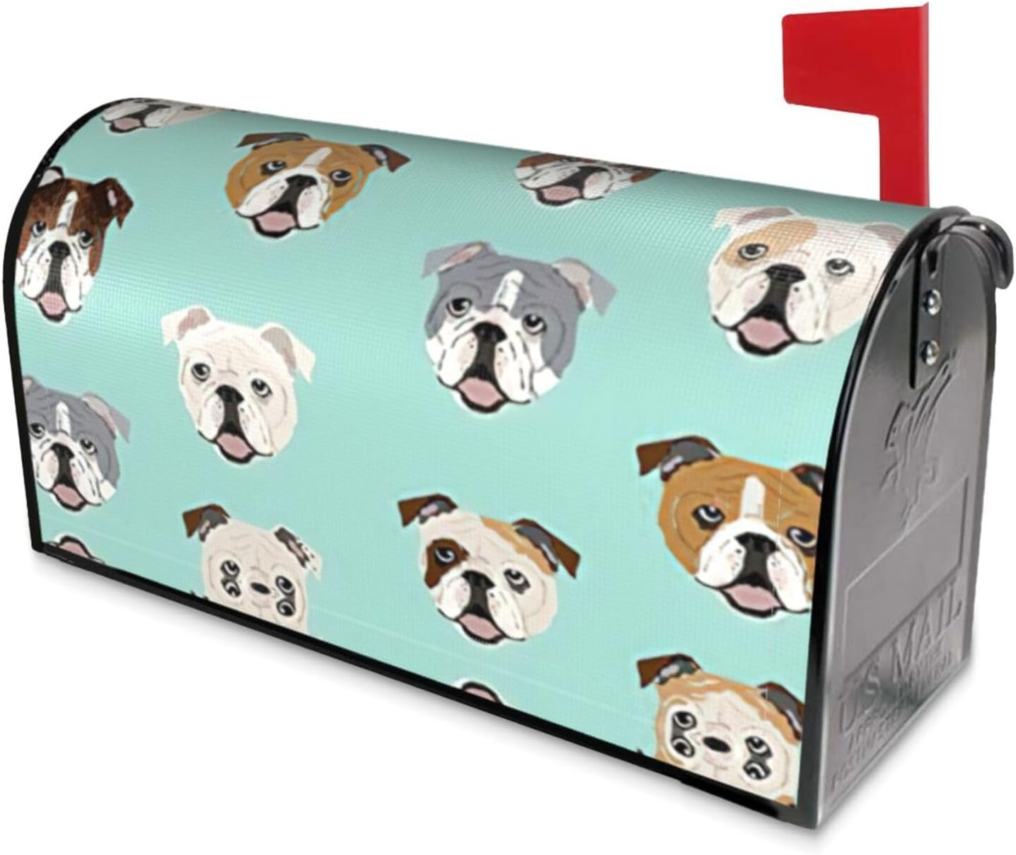 English Bulldog Faces Print Mailbox Covers Magnetic, Waterproof, Fade-Resistant Mailbox Wraps for Every Season, Black