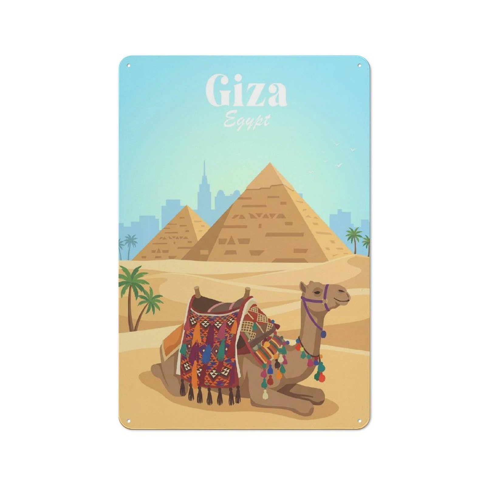 Junmoney Style-13 Giza Egypt Camel And Pyramids Printed Metal Sign 30X20cm For Café Or Home Bar, For Kitchen And Home Bar Decor, For Cafés, Pubs And Restaurants