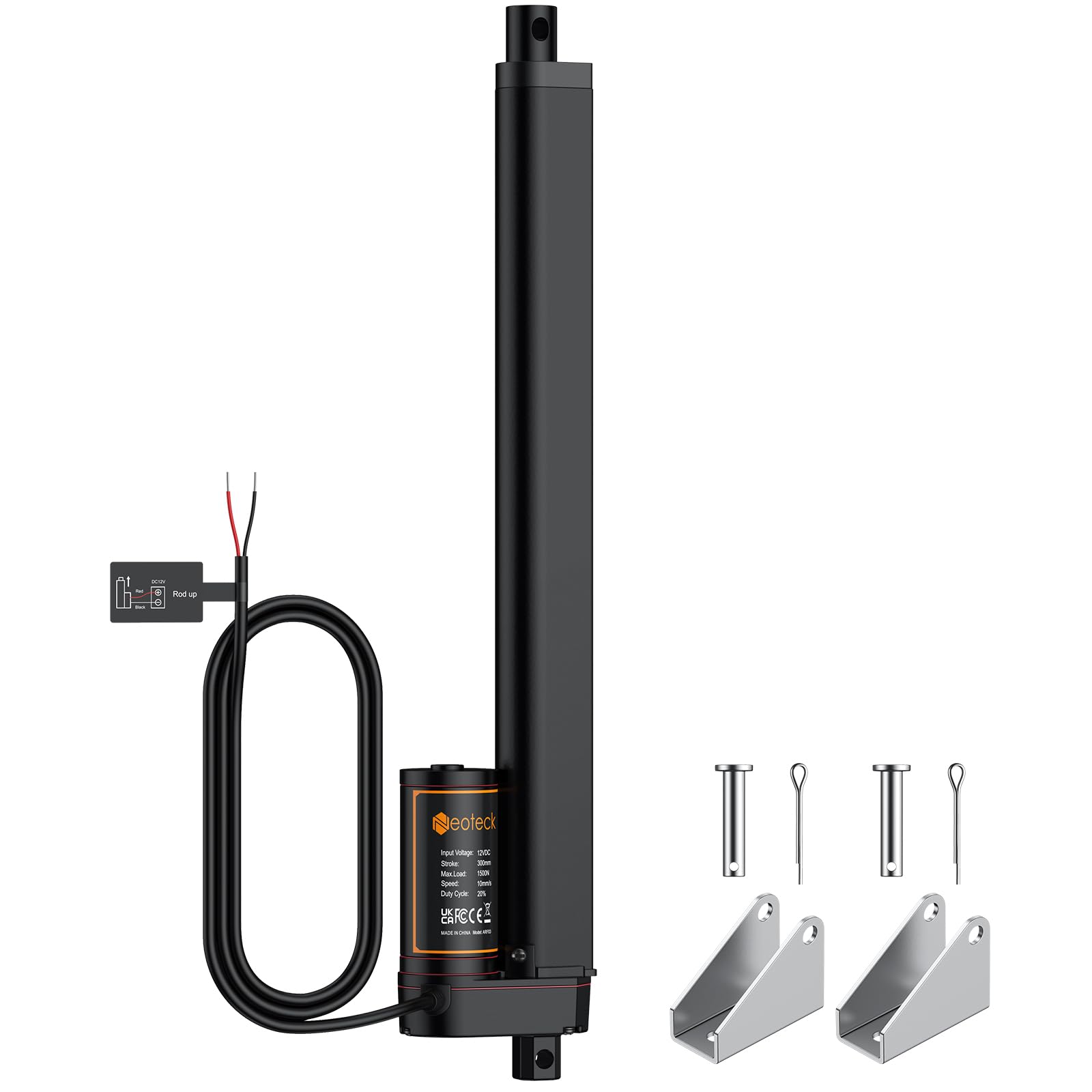Neoteck Linearantrieb 12V 300mm Hub Linearaktor 1500N/330 LBS Elektrischer Hubzylinder für Elektrischen Hebesystemen, Elektrisch Motor, Elektrischen Hebestangen