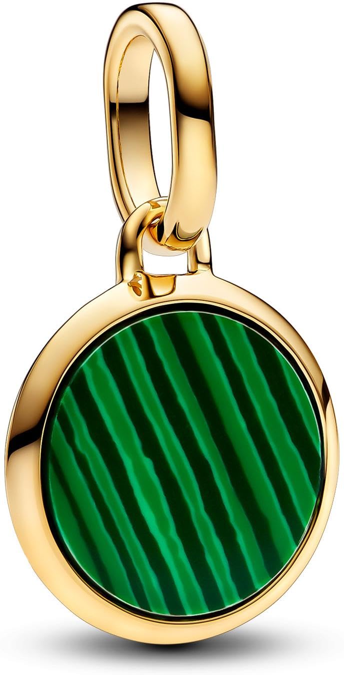 PANDORA Mini Locket Charm 763389C01 Engravable, one size, Sterling Silver, Malachite
