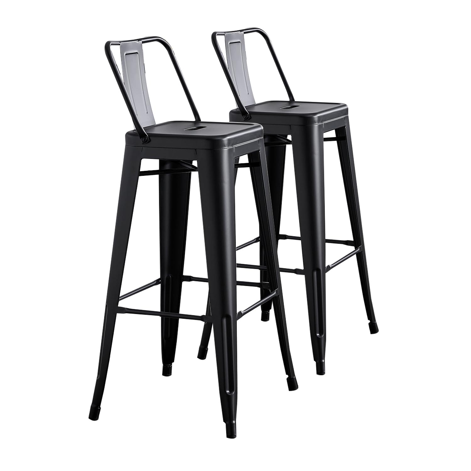 AC Pacific Modern 30” Metal Barstool Set of 2 – Country Rustic Style with Low Back, Lightweight & Sturdy Build, Easy Assembly, Matte Black