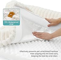 Vista 8 de Bonita cama para perro, cama ortopédica de espuma de conejo sintética con lados, funda extraíble lavable y forro impermeable, cómodo sofá para Crema