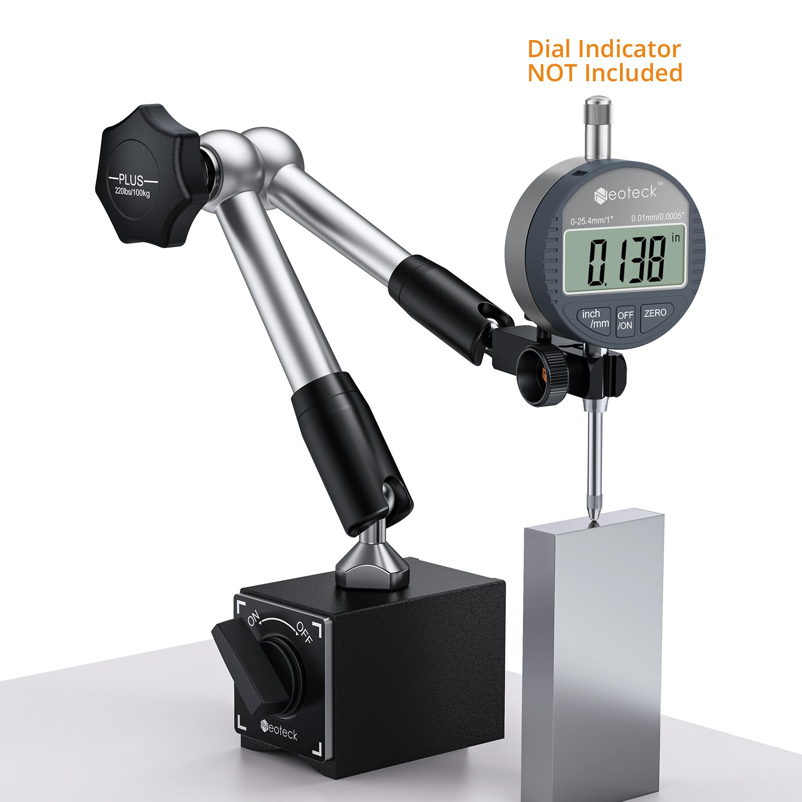 Neoteck Base Magnética para Reloj Comparador Soporte de Base Magnético Flexible para Indicador de Dial Digital 100kg Max Base magnética Ajustable con Interruptor de ON/OFF con Sujeción Central