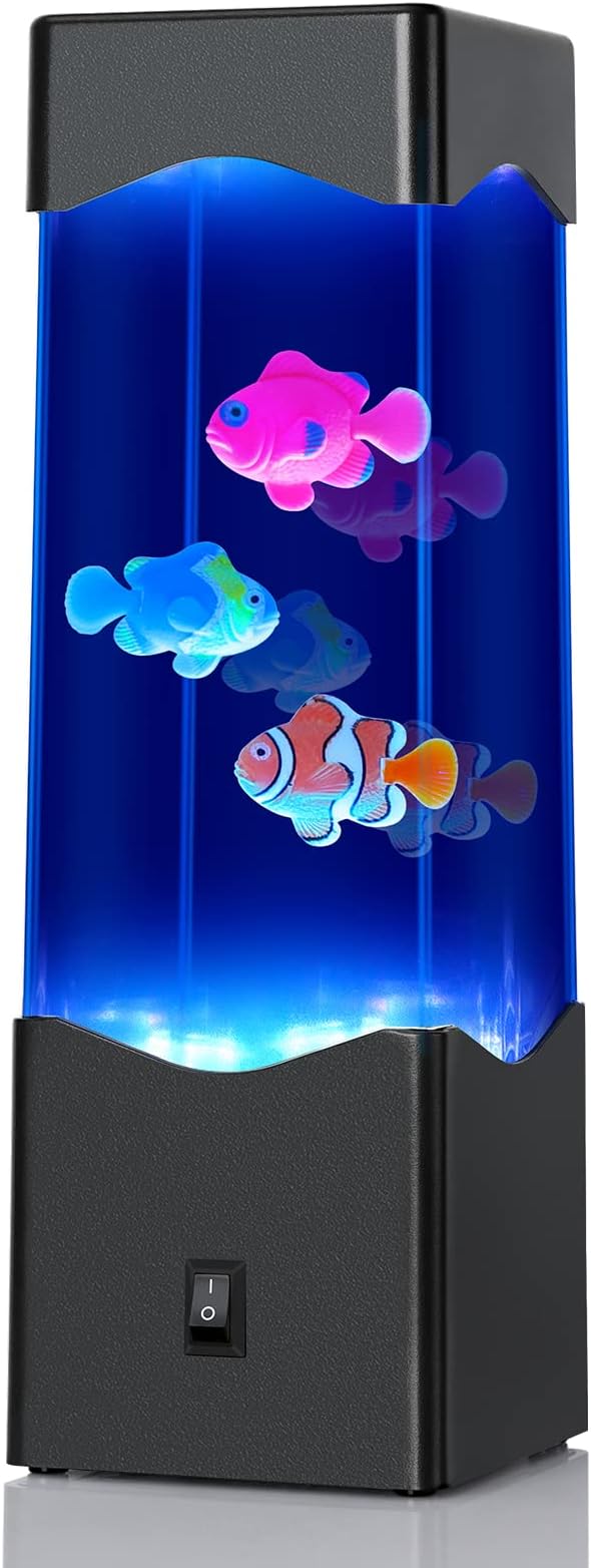 SENCU Gifts for Kids Adults, Color Changing Fish Tank Mood Lamp, USB Powered Aquarium Night Lights, Home Office Room Desktop Decoration, Gift for Christmas Birthdays Halloween Holidays
