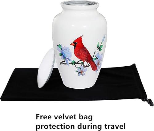 Miniatura 6 de ICOKEE Urna para cenizas humanas urna de cremación cardenal roja urna funeraria blanca urna decorativa urna de entierro urna conmemorativa grande