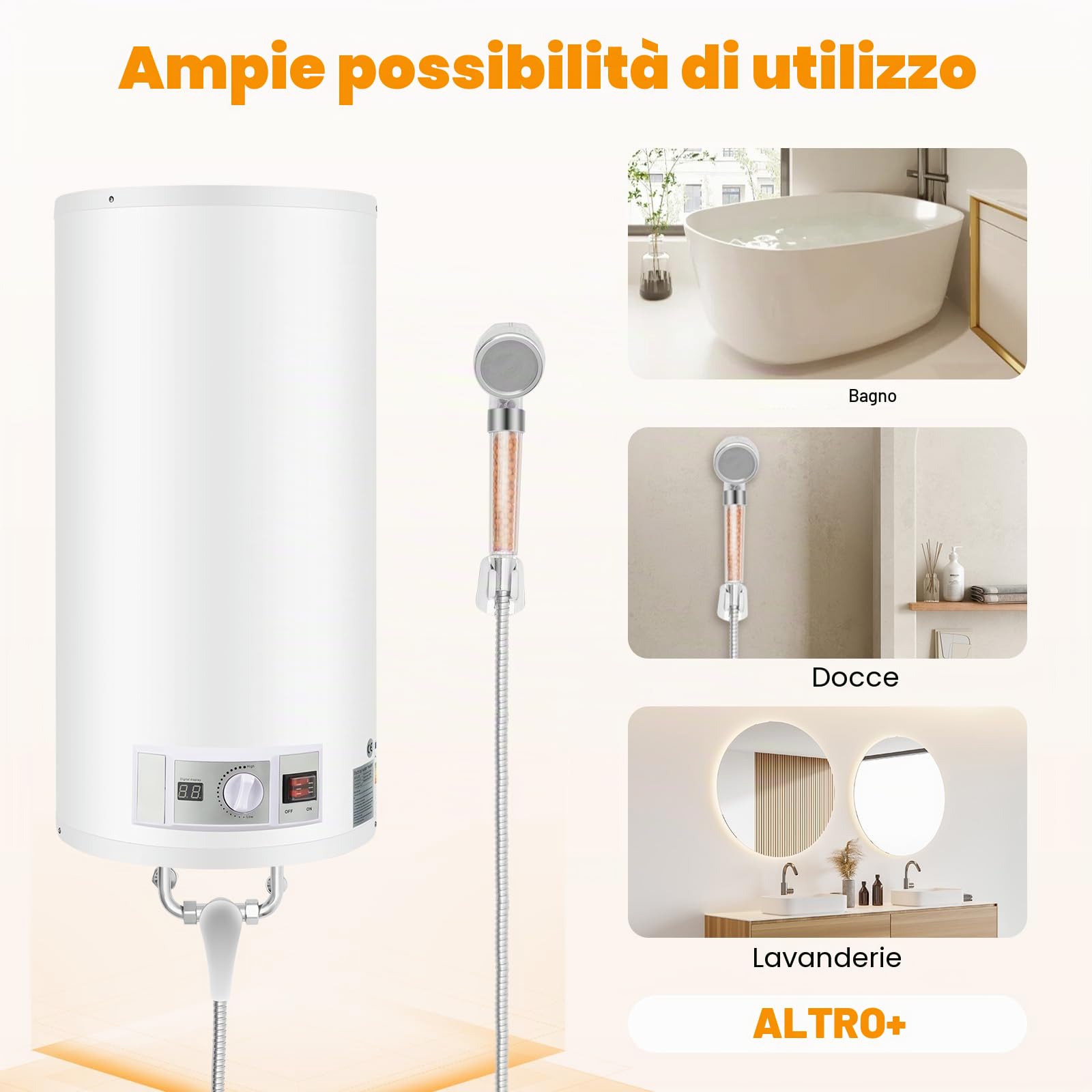 Scaldabagno istantaneo da 2000 W, 50 l, 220 V, scaldabagno elettrico, con indicatore di temperatura LED, controllo della manopola, per cucina e bagno