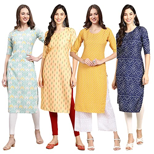 Image of Pinkmint Women's Crepe Digital Print Straight Kurta (Pack of 4)