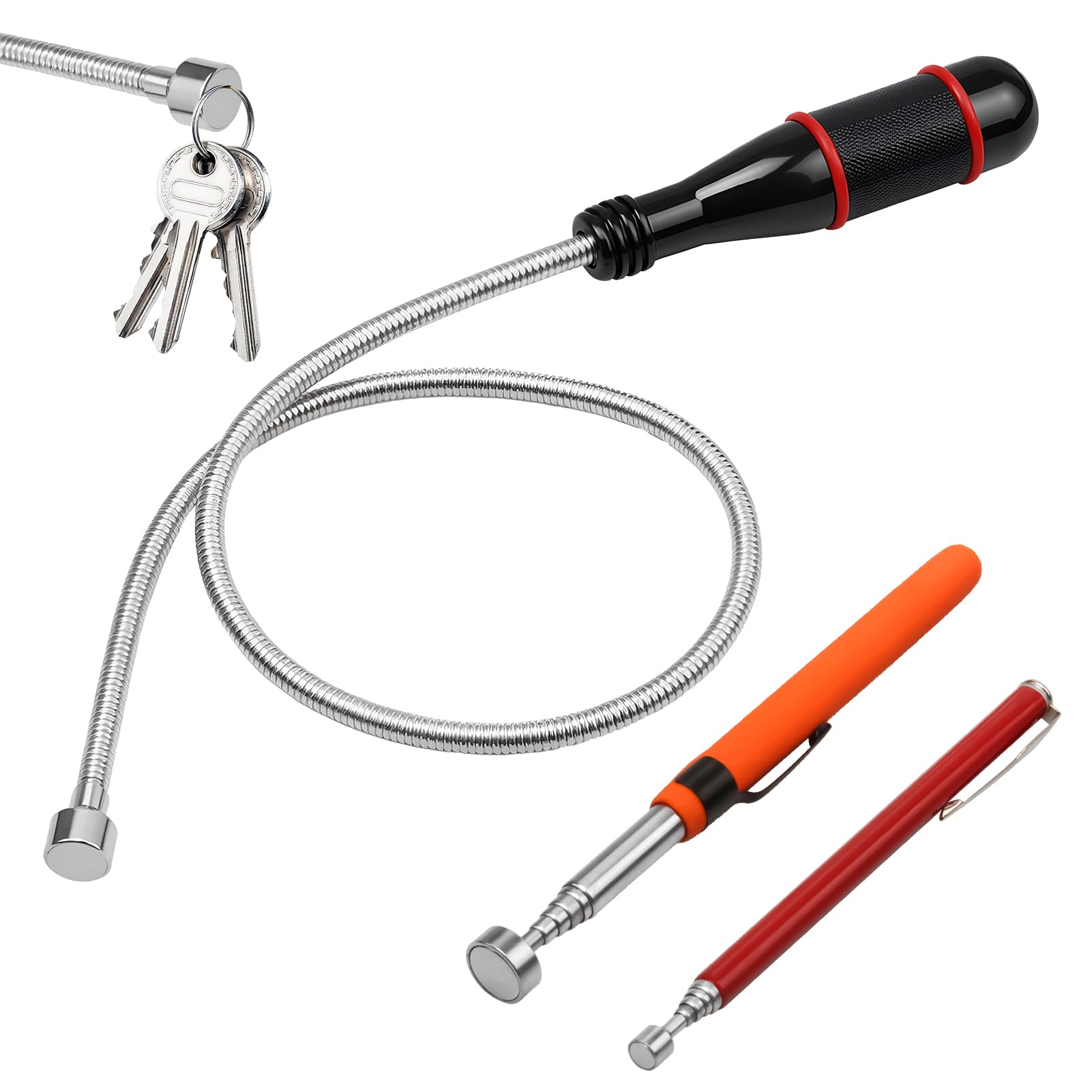 3Pcs Magnetic Pickup Tool Set with Flexible Bendable and Telescopic Extendable Design for Retrieving Small Metal Parts in Tight Spaces and Garage Workshops