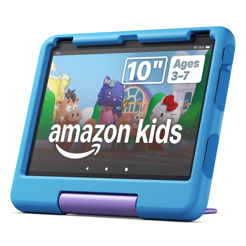 Amazon Fire HD 10 Kids tablet (newest model), ages 3-7, Parental controls, ad-free content, bright 10.1" screen, 32 GB, Blue