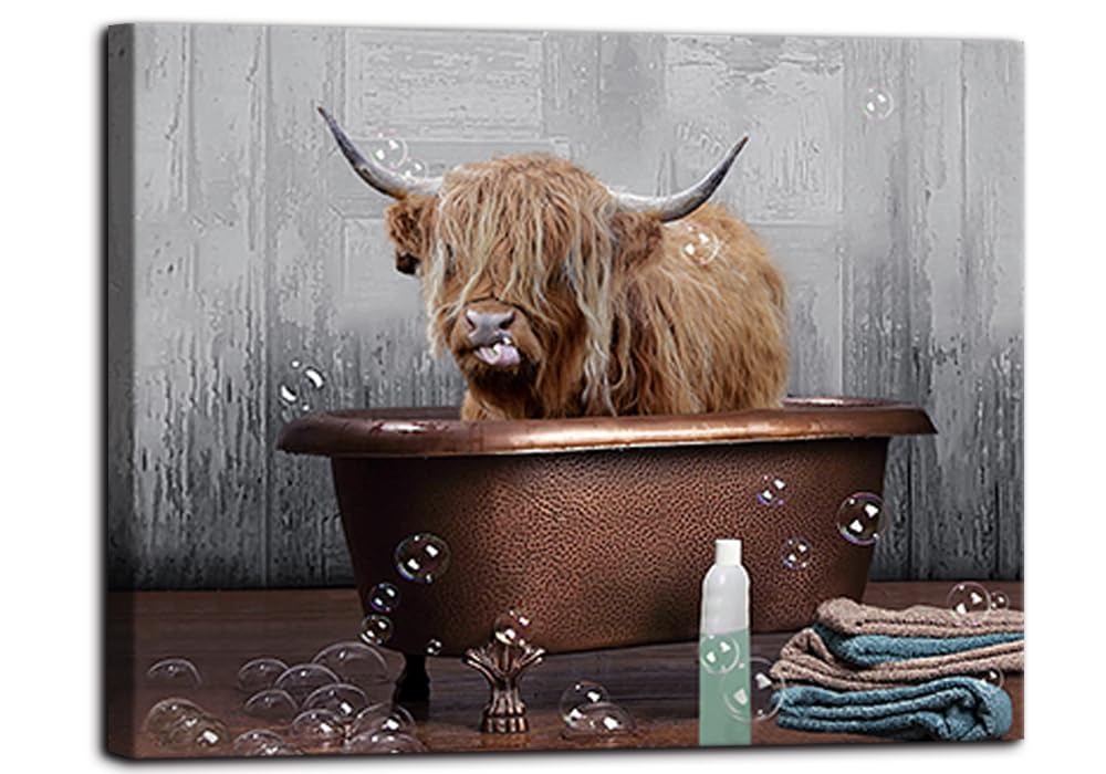 Stampa di mucca delle Highland in bianco e nero, arte da parete con