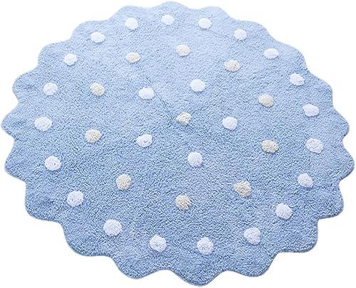 FasterS Tapete redondo de algodón suave con punto retal para bebés y niños, tapete de gateo suave y copetudo, tapete de juego para decoración de