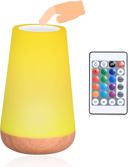 LED Night Light, Bedside Touch Table Lamp, Dimmable Color Changing USB Rechargeable, Remote Control Dimmable Eye Caring Desk Lamp, Wooden Base Portable Baby Kids Night Light for Bedroom Outdoor