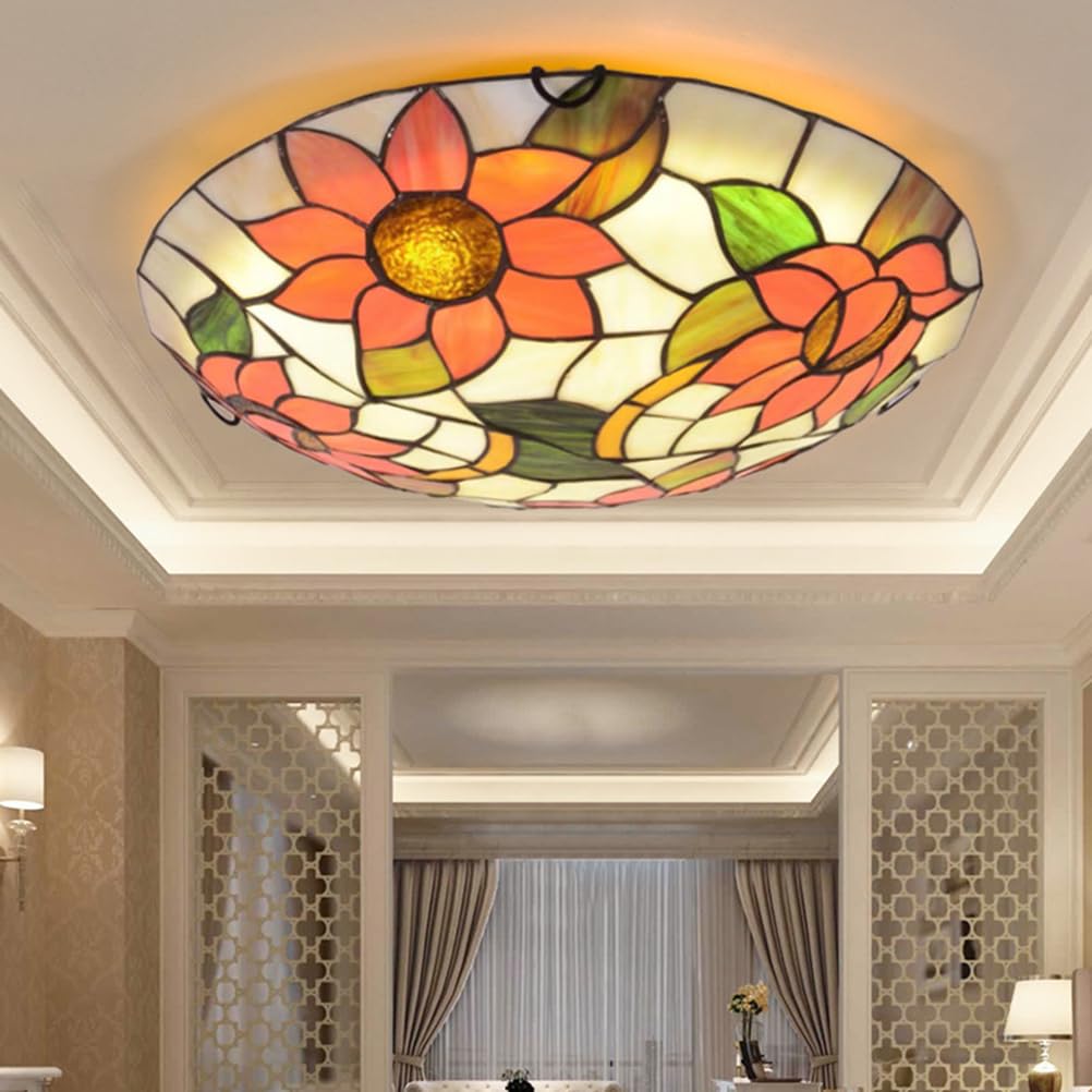 AoLa Retro lampy sufitowe Tiffany Ręcznie wykonane artystyczne lampy sufitowe ze szkła w kształcie kwiatów E27 Okrągłe kolorowe klosze Lampy do sypialni Śródziemnomorskie lampy barokowe,40CM