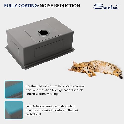 Miniatura 91 de Sarlai Fregadero de cocina de montaje inferior 21 x 19 pulgadas, repisa de fregadero de barra de montaje inferior, estación de trabajo, cuenco Acero