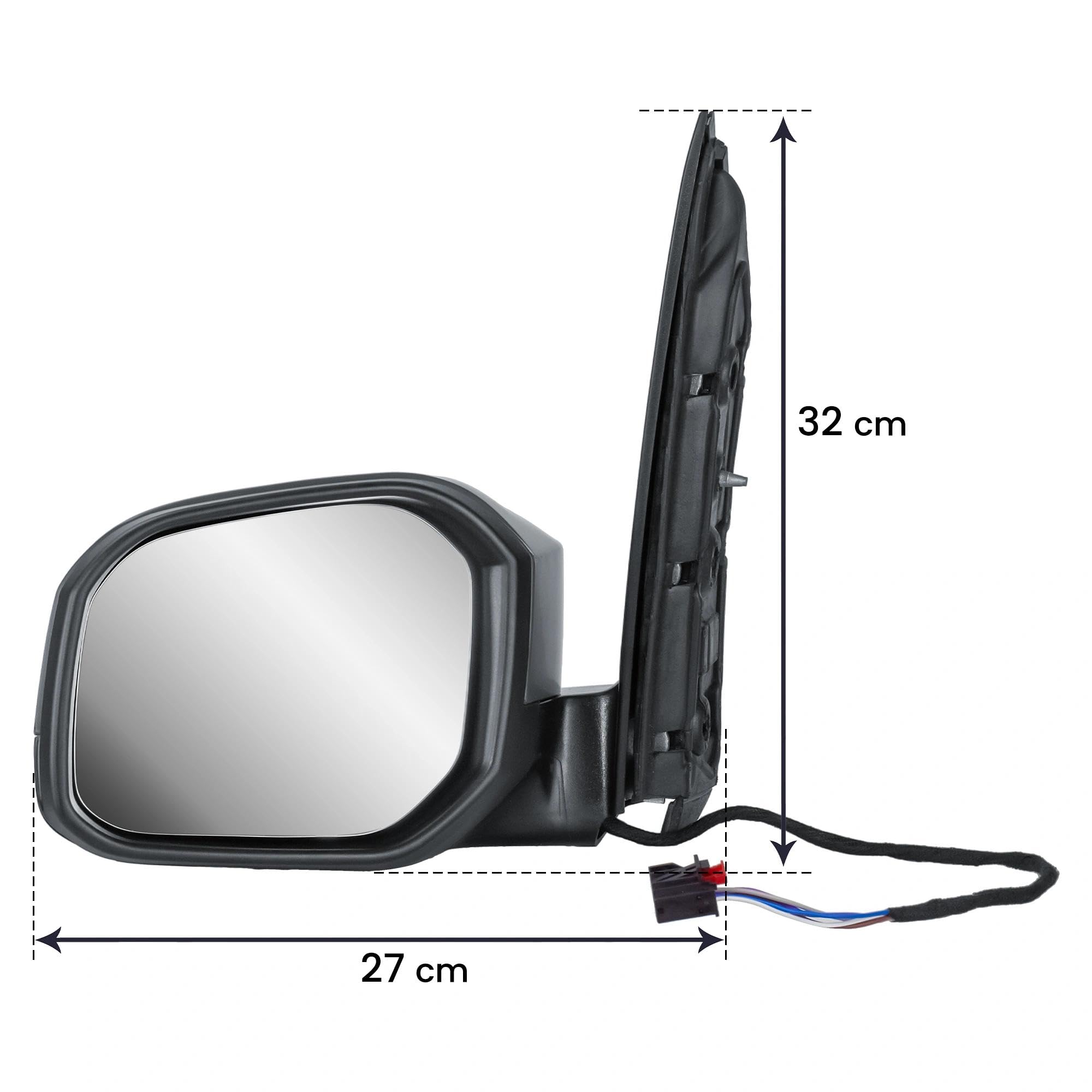 Espejo retrovisor izquierdo eléctrico y calefactable, plegable manualmente con tapa imprimada para VW Caddy 2015 – 2021 – lado del conductor