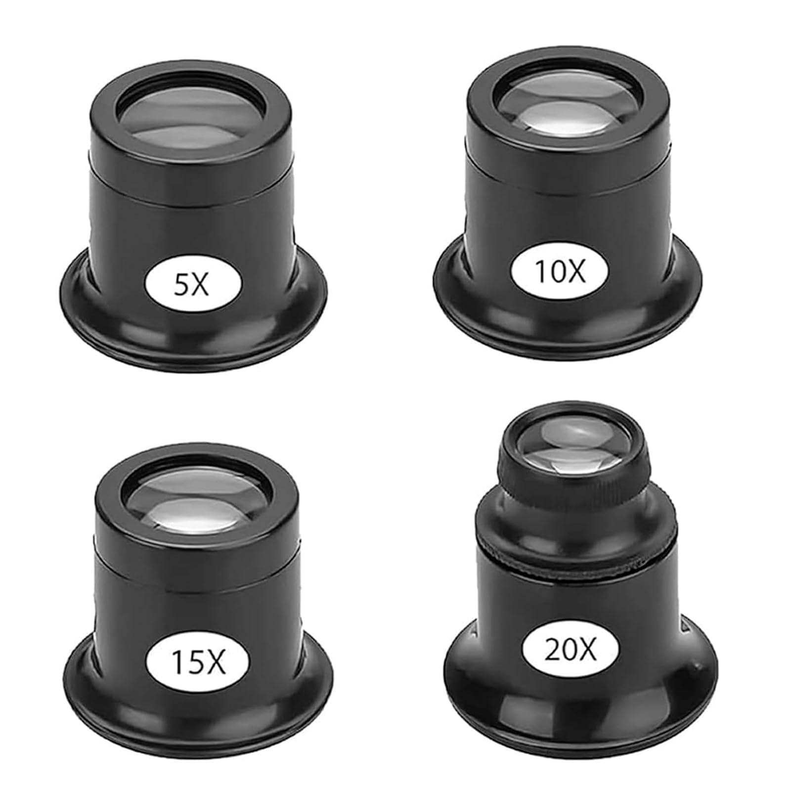 Hiuyavy Black Jewellers Loupe, 4 Pcs Jewellery Magnifying Glass, Eye Loupe Magnifier Magnifying Glass Eye Watchmakers Eye Glass Jewellers Magnifyings Glass For Jewellers Watchmaker(5X 10X 15X 20X)