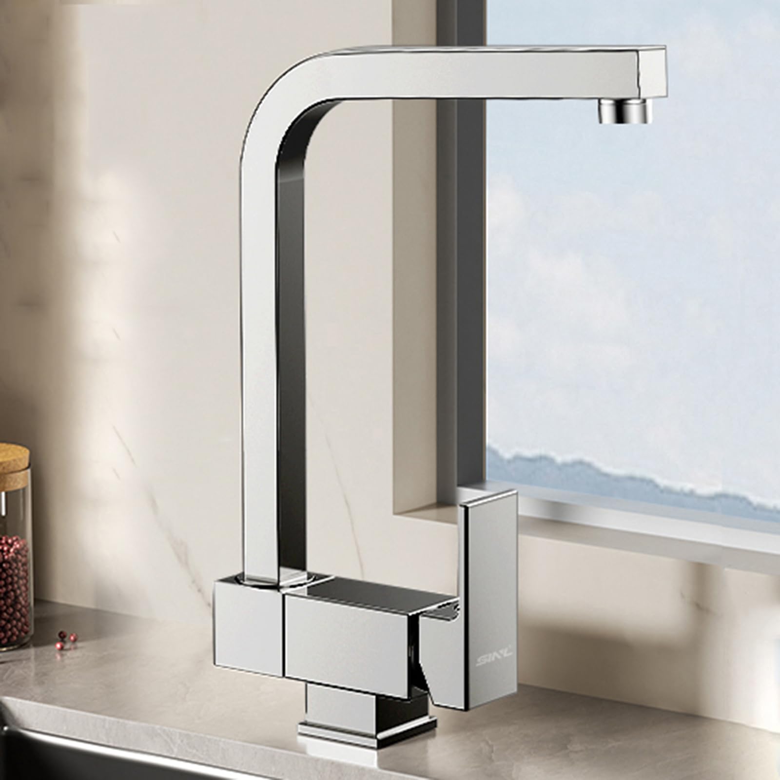Robinet de cuisine pliable mitigeur chromé pour évier sous fenêtre