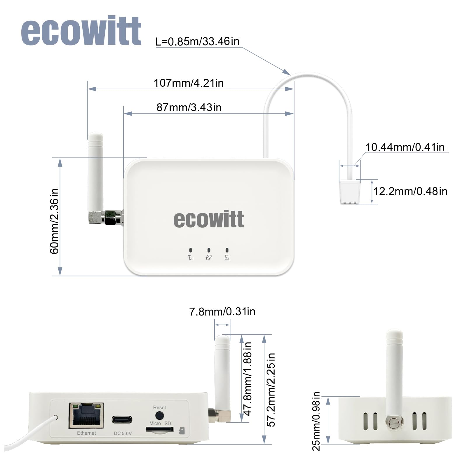 ECOWITT WH52 16-Kanal-3-in-1-Bodenfeuchtesensor + Boden-EC-Sensor + Temperaturmesser, Hygrometer für Pflanzen im Innen- und Außenbereich, Pflanzenwasser-Monitor, + neues GW3000-Gateway