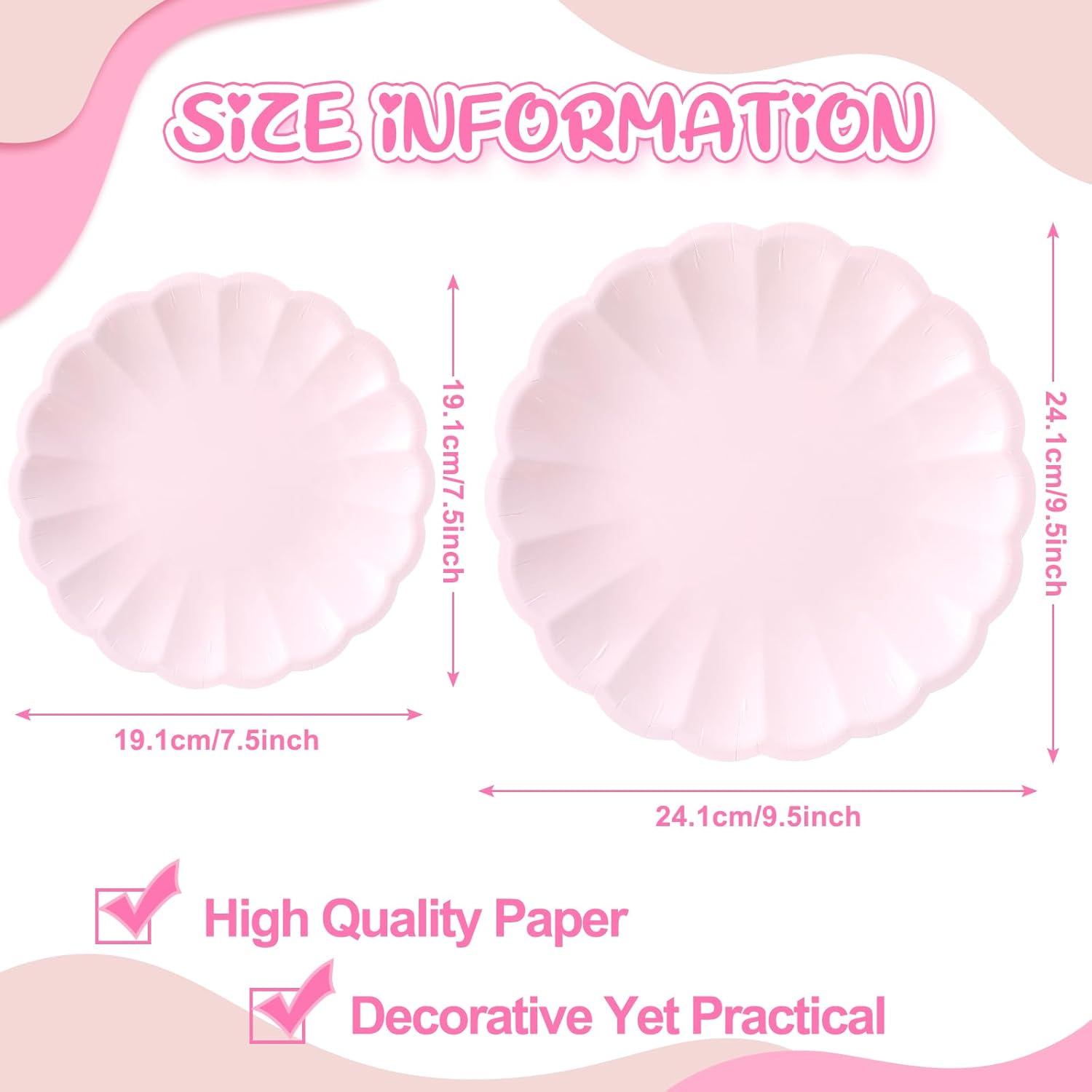 60 Pcs Pink Scalloped Paper Plates 9.5 Inch and 7.5 Inch Shell Edge Disposable Dinner Plates for Birthday Wedding Baby Shower Party Decorations - Image 2