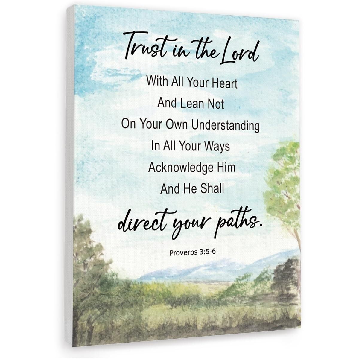 EKFBQBGW Bible Verse Wall-Art Proverbs 3 5 6 Trust in The Lord Canvas Print Religious Quote for Home Office Gift Idea Framed,16x24inch(40x60cm)