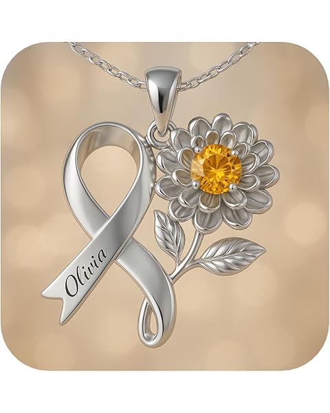 Personalized Breast Cancer Survivor Necklace for Women - 925 Sterling Silver Hope P...