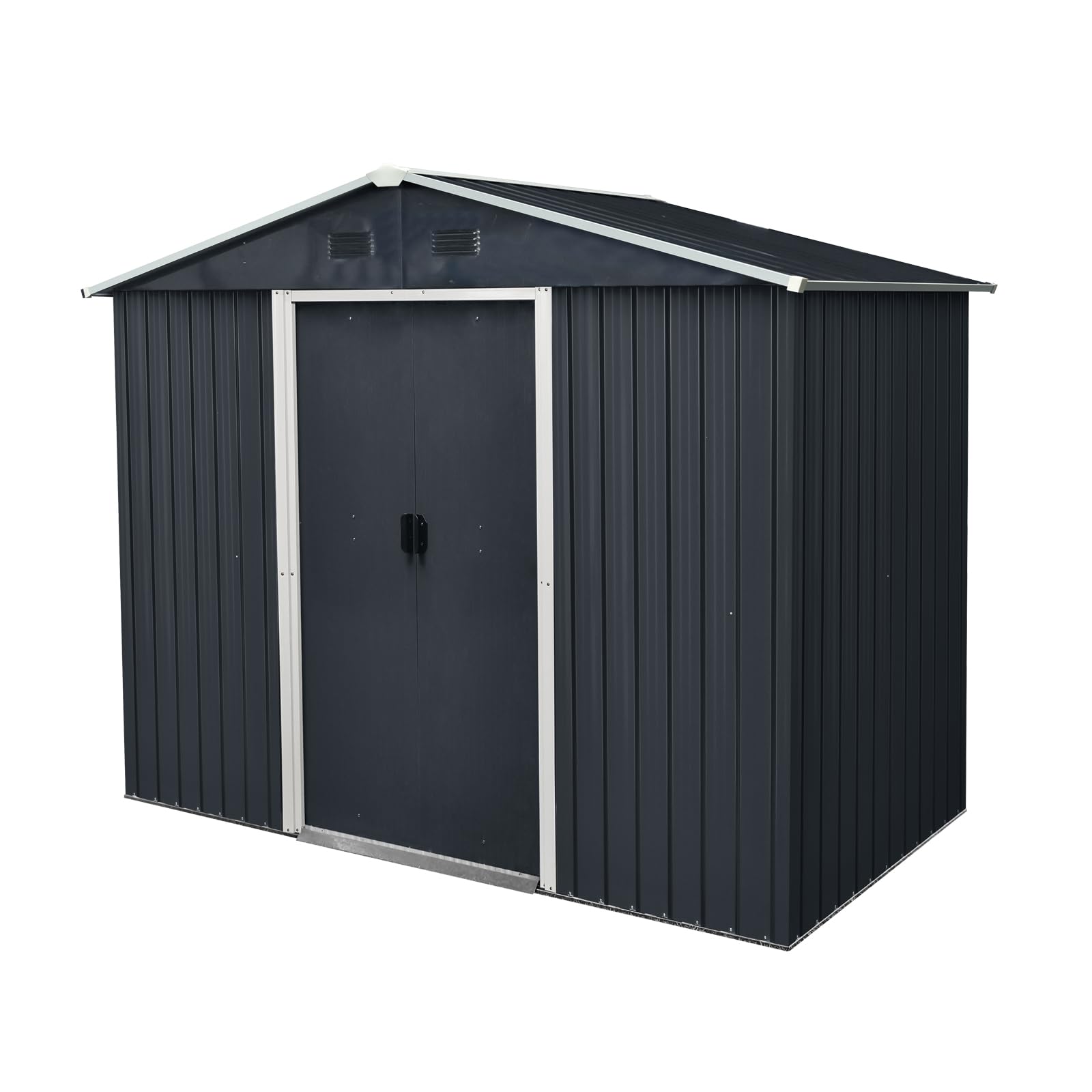 8x4 ft Outdoor Storage Shed, Metal Garden Tool Shed with Sloping Roof and Double Lockable Sliding Door, Garden Shed with Foundation for Garden, Patio, Lawn, Black and White
