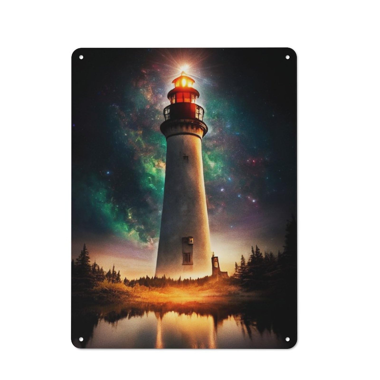 Distressed Look Fantasy Lighthouse Decorative Tin Sign 40x30cm, Retro Room Decor for Lounge, Study, Pub Or Wall Gallery