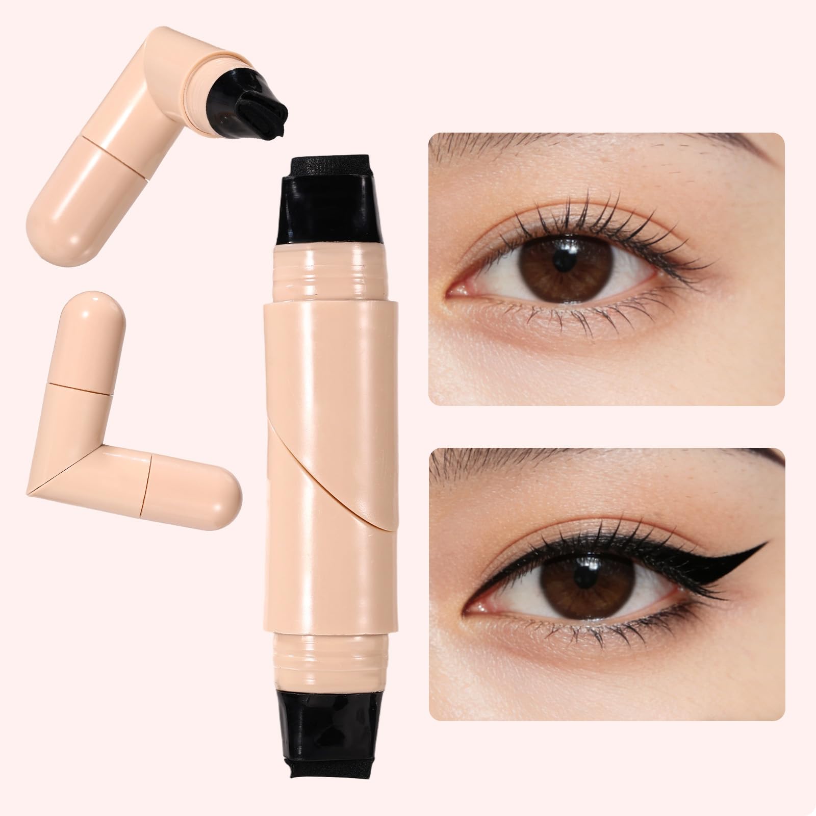 2szt Składane Stemple do Eyelinera, Dwustronny Czarny Płynny Eyeliner w Żelu w Formie Stempla dla Początkujących Łatwe Rysowanie Wykwintnego Makijażu