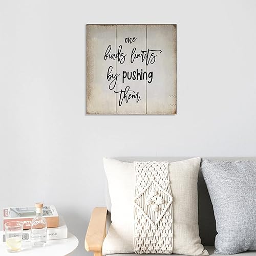 Miniatura 4 de Yinrune Decorative Wood Signs Plaques One Finds Limits by Pushing Them Retro Welcome Sign Motivational Gift Garden Signs for Home Laundry Room