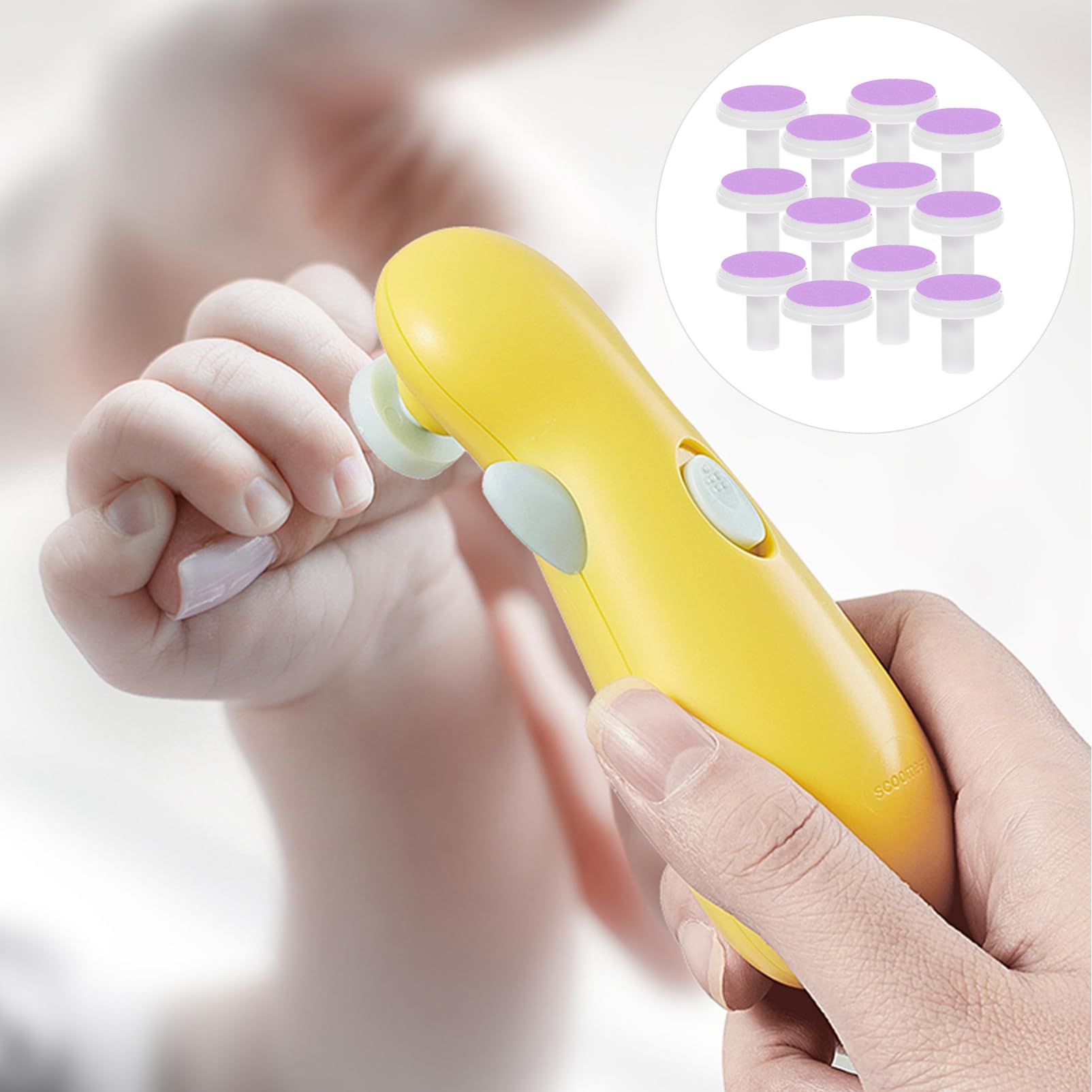 FRCOLOR Baby Nail File Pads Set 12pcs Nail Grinding Heads Electric Nail Trimmer Heads Infant Nail Care Tools Replacement Parts for Boys and Girls