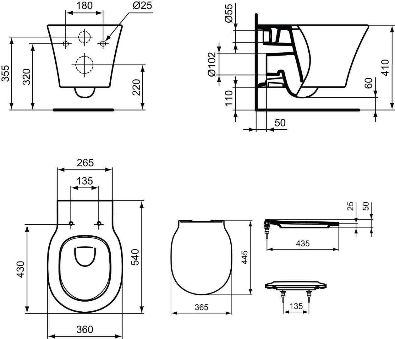 Ideal Standard Connect Air Vaso WC Suspeso Aquablade con Sedile Slim E008701